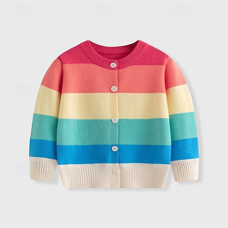Bambino Da ragazza Ritorno a scuola Cardigan Arcobaleno Scuola Manica lunga Bottoni Giornaliero 4 anni + Autunno Multicolore del 2025 a $20.99 –P4
