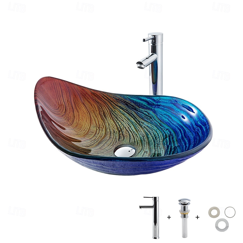 moderno semplice chiaro luce intaglio yuan tesoro lavabo in vetro temperato con rubinetto a cascata lavabo supporto lavello bwy19-193 del 2025 a $453.59 –P8