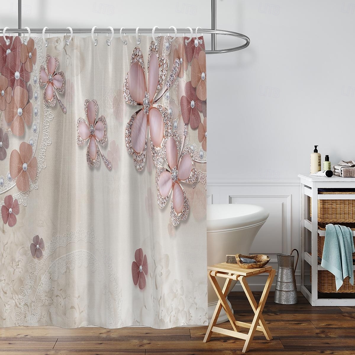 2026年 フック付きシャワーカーテン180cm*180cm(70"*70")ポリエステル洗濯可能防水パターンバスルームバスタブデコジュエリーフラワー  コレクション – $30.99 –P10
