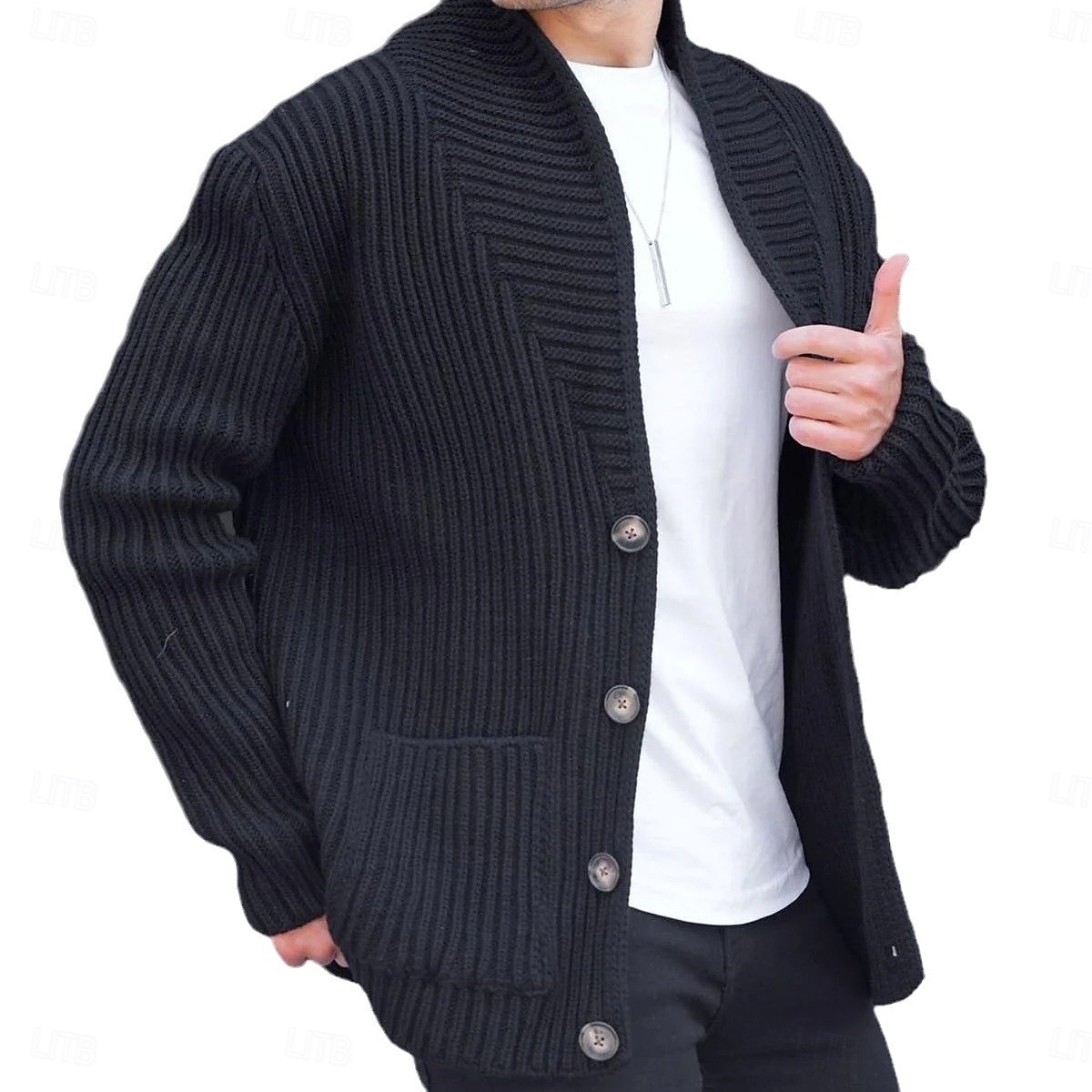 Herren Strickjacke Strickpullover Gerippt Stricken Standard Knopf hoch Seitentaschen Feste Farbe Kargen Modisch Klassisch Freizeitskleidung Verabredung Bekleidung Herbst Winter Schwarz Grün M L XL 2025 - $41.99 –P8