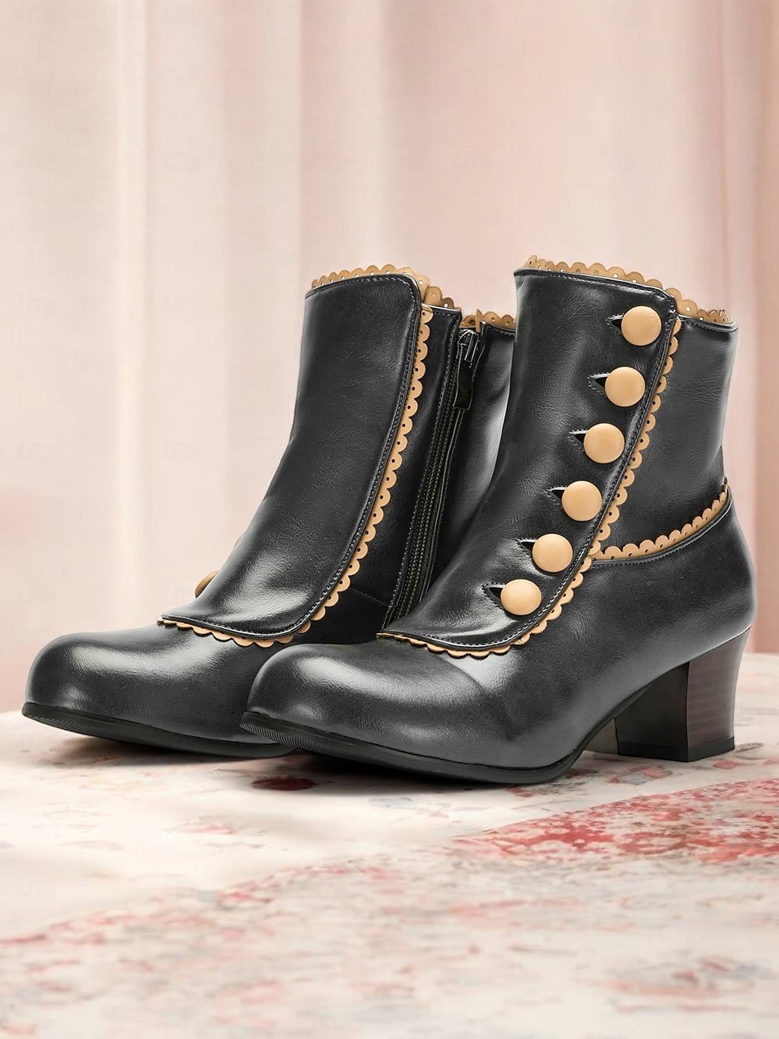Victorian Vintage Green Leather Ankle Boots for Women – Retro Button Design with Scalloped Trim, Perfect for Fall Fashion 2025 - $64.99 –P8