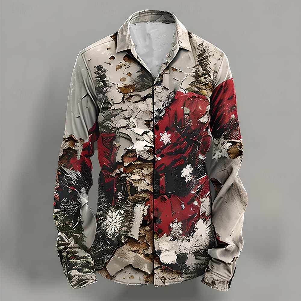 jul herr jultomten tryckta skjortor jultomten casual knapp upp långärmad fest kväll dagligen höst vinter vår & sommarkrage button up 3d-utskrift tunn röd polyester 2025 - $26.99 –P2