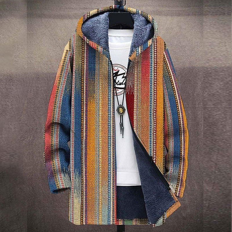 Herr Rand Geometri Gradvis Vinterkappa Fleece-jacka Kappa Håller värmen Andningsfunktion Bekväm Mode Streetwear Sport Sport & Utomhus Dagliga kläder Utekväll Dragkedja Ficka Mönster Höst vinter 2025 - $73.99 –P2