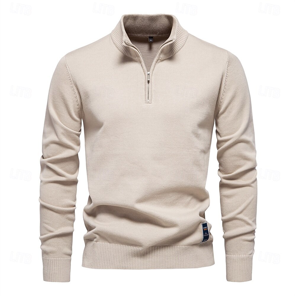 Mens Quarter Zip Cotton Pullover Sweaters Solid Color Casual Social Knit Mock Neck Polo Sweaters for Men 2025 - $37.99 –P7