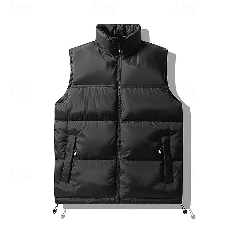 Pánské Péřová vesta Puffer Vesta Kamizelka Vesta Denní Rande Dovolená Módní Na běžné nošení Podzim zima Slátanina Kapsy Polyester Zahřívací Pohodlné Barevné bloky Zip Stojáček Běžný Černá Vodní modr 2025 - $42.99 –P11