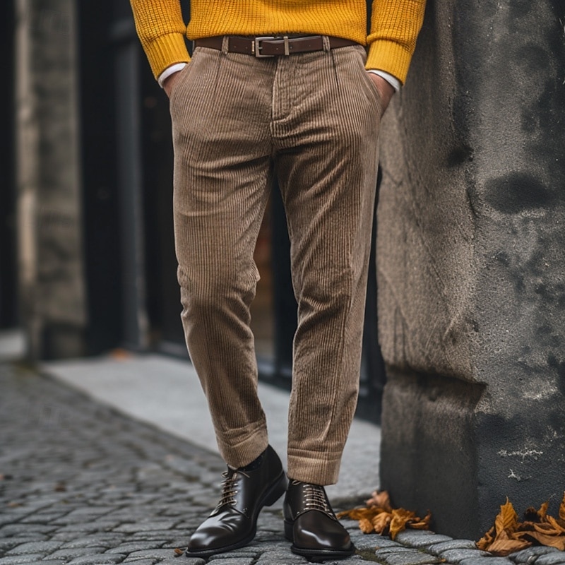 Men's Dress Pants Corduroy Pants Winter Pants Trousers Slacks Pocket Plain Comfort Breathable Outdoor Daily Going out Fashion Casual Black Navy Blue 2025 - $25.99 –P1
