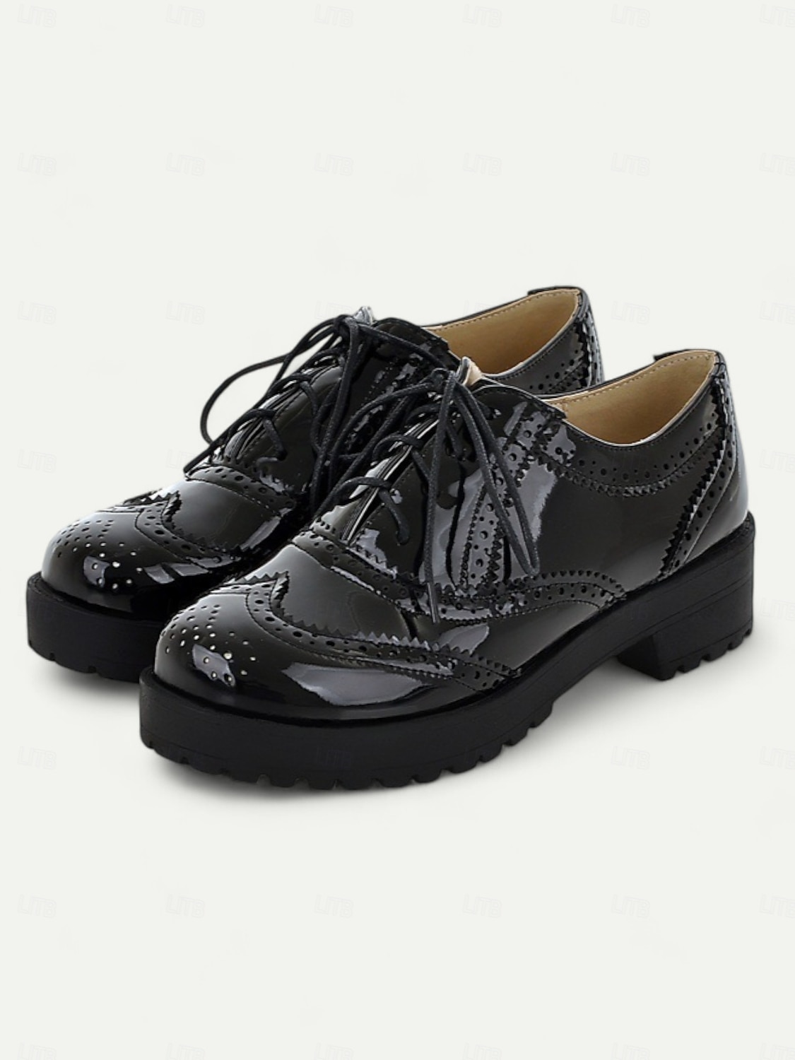 Damen-Oxford-Schuhe in Schwarz und Weiß im Brogue-Stil – Schnürschuhe aus Lack-Kunstleder, dicke Sohle, Vintage-Stil für formelle und legere Kleidung 2025 - $54.99 –P3