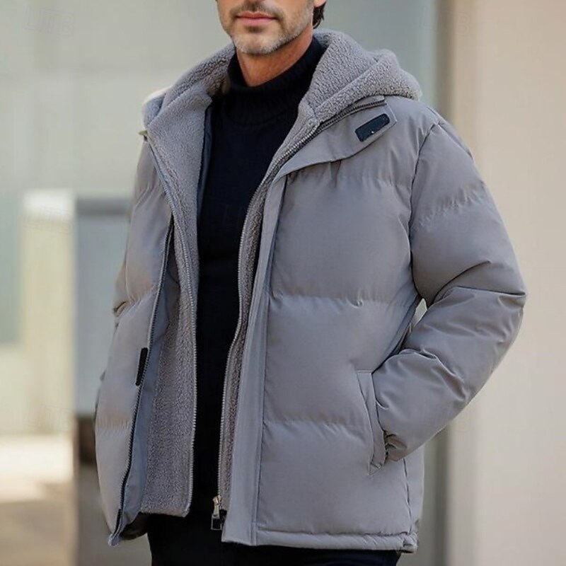 Herre Vinterjakke Pufferjakke Fleece-jakke Polstret 2 i 1 falske to stykker Polyester Hette Lomme utendørs Stevnemøte Fritid / hverdag Normal Mote Fritid Hold Varm Vindtett Vinter عادي Mørkegrå Svart 2025 - $66.99 –P7
