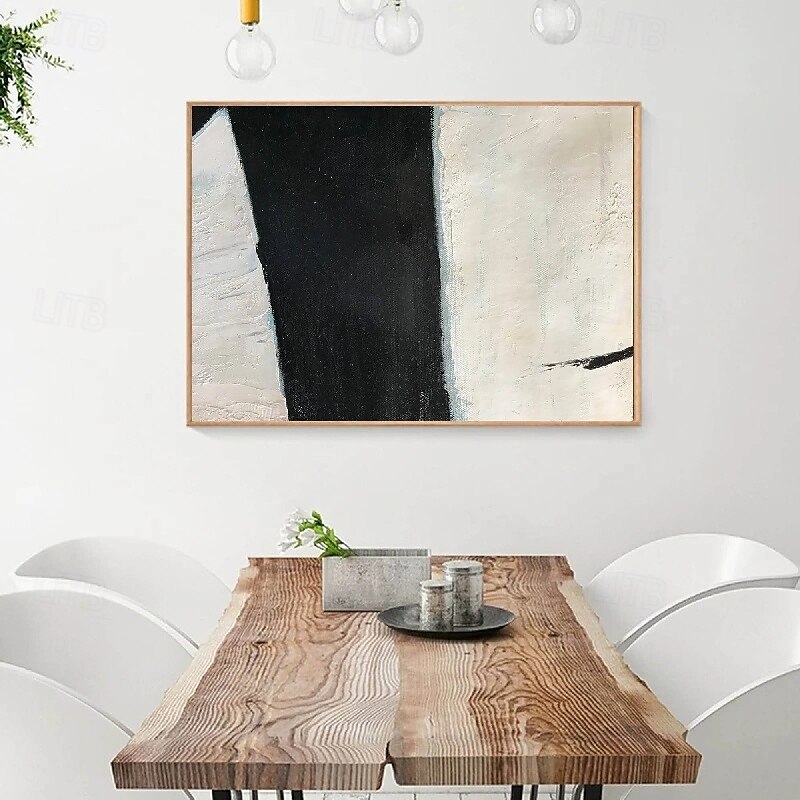 handgemaltes weiß-schwarzes Strukturgemälde übergroßes handgemachtes abstraktes geometrisches Gemälde Wandkunst großes minimalistisches schwarz-weißes Gemälde für Wohnzimmer Wanddekoration abstrakte 2025 - $116.99 –P3
