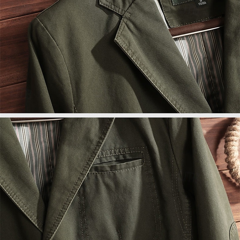Men's Blazer Business Cocktail Party Wedding Party Fashion Casual Spring &  Fall Polyester Plain Button Pocket Comfortable Single Breasted Blazer Black khaki Army Green 2025 - $54.99 –P3