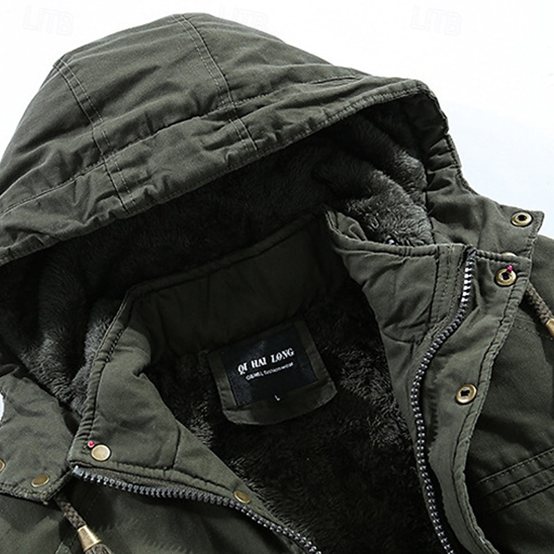 Herren Winterjacke Fleecejacke Freizeitjacke Täglich Urlaub warm Tasche Vlies Herbst Winter Glatt Modisch Strassenmode Mit Kapuze Standard Schwarz Khaki Armeegrün Jacken 2025 - $67.99 –P2