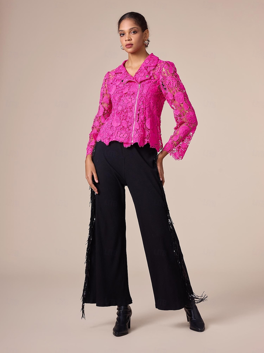 pantalon large en coton à pompons noirs de 2025 ? $82.99 –P6
