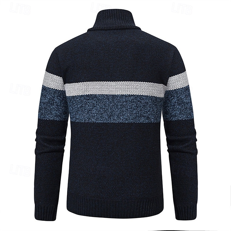 Men's Pullover Sweater Jumper Quarter Zip Sweaters Knit Sweater Ribbed Knit Regular Knitted Fleece Color Block Quarter Zip Fashion Basic Daily Wear Date Clothing Apparel Fall & Winter Navy Blue S M L 2025 - $35.99 –P5