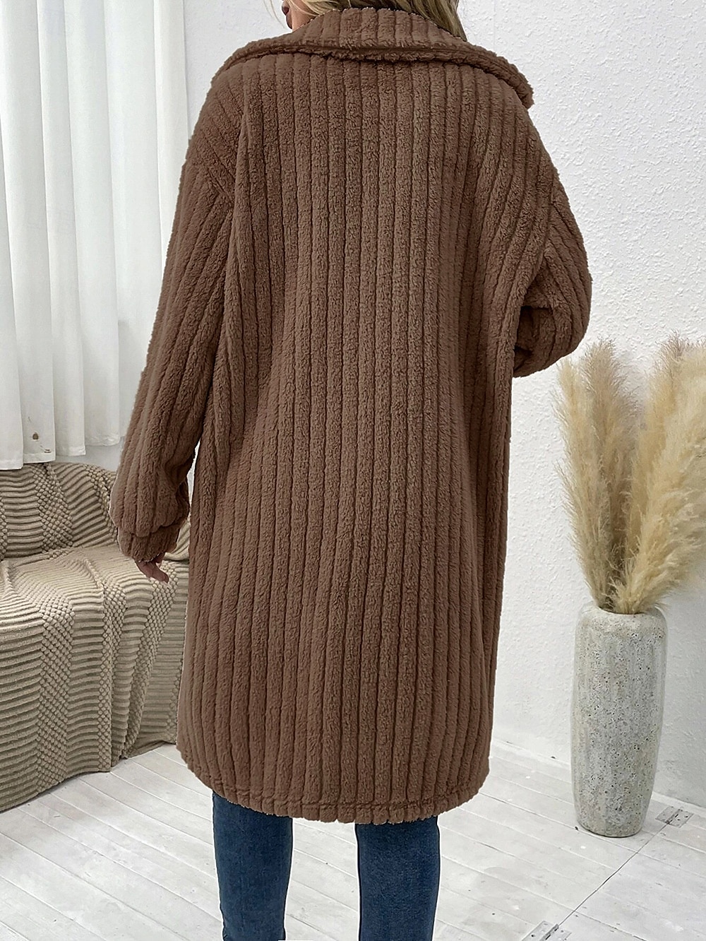 Dam Vinterkappa Fleece-jacka Teddyrock Håller värmen Andningsfunktion Ficka Mode Ledigt Slät Arbete Gata Enkelknäppt Lång Nedvikt Lös passning Långärmad Ytterkläder Brun Mörkgrå Beige Höst Vinter 2025 - $62.99 –P8