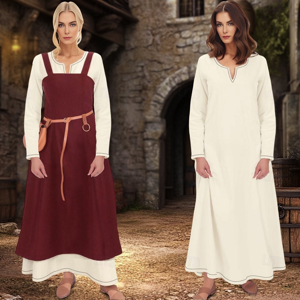 Șorț viking medieval pentru femei, cu rochie tunică cu dantelă la spate, 2 buc ținute pentru larp ren faire târg renascentist, carnaval, rochie de halloween 2025 - $48.99 –P6