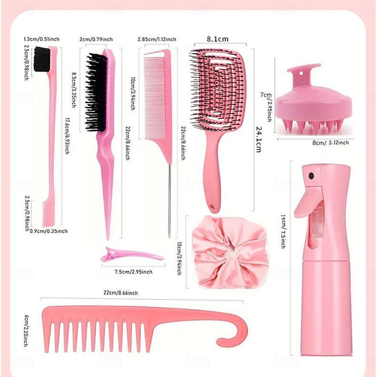12pcs Complete Hair Styling Comb Set - Versatile Detangling & Teasing Combs, Edge & Rat Tail Brushes, Scalp Massager, Spray Bottle - Ideal for All Hair Types & Daily Use 2025 - $14.99 –P2