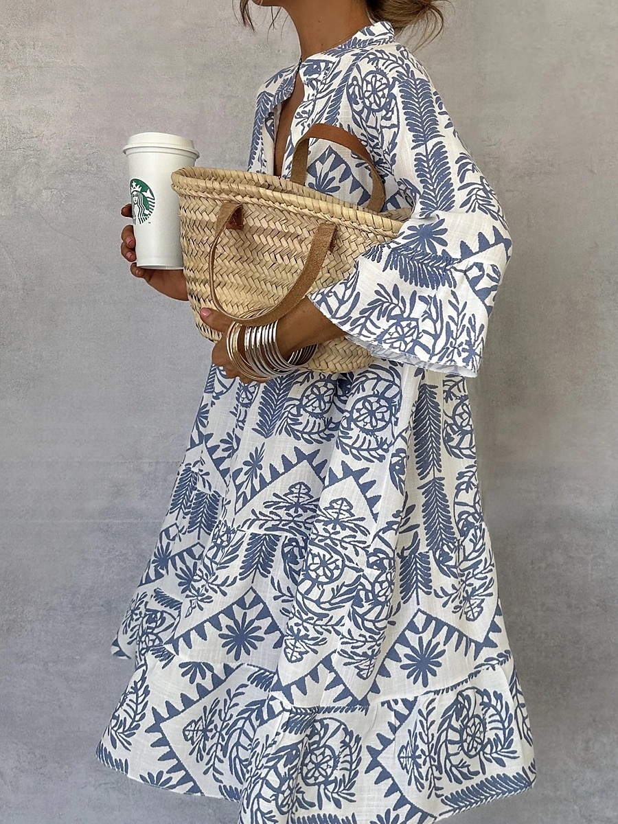 Dámské Maxi šaty Vintage šaty Volnočasové šaty Boho šaty Na běžné nošení Denní Volný Grafika Poloviční rukáv Do V Vodní modrá Khaki Jaro Podzim 2025 - $33.99 –P1