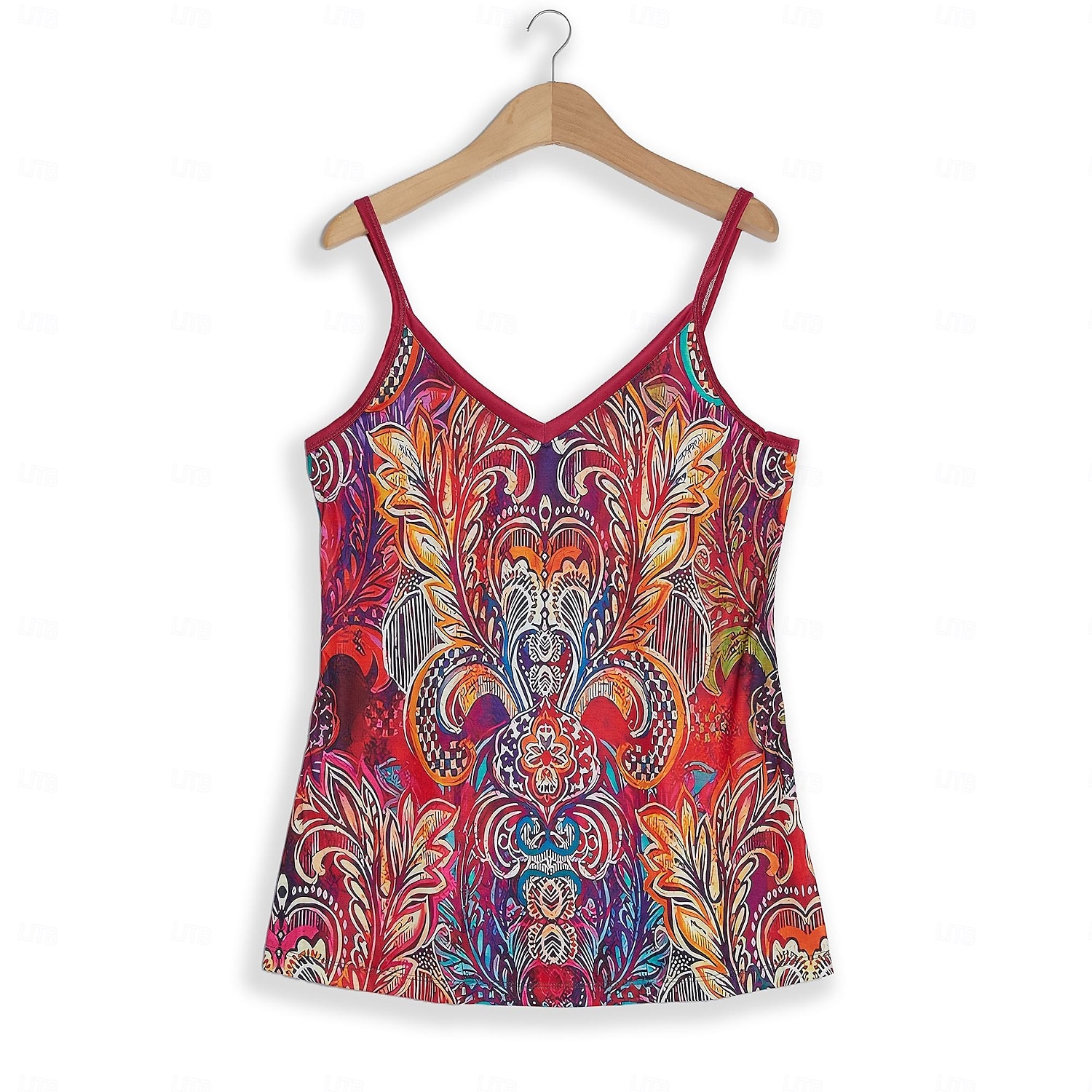 Női Pántos Top Ujjatlan V-Nyak Paisley Minta Boho Stílus Hétköznapi Nyári Ruházat Testhezálló Többszínű Kontraszt Szegély Normál Fit 2025 - $19.99 –P1