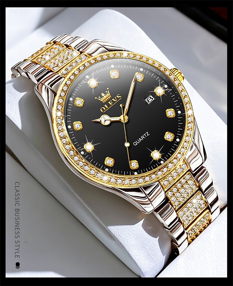 nieuwe olevs olevs merk heren stalen band horloge met diamanten lichtgevende kalender modetrend eenvoudig zakelijk quartz horloge vakantie waterdicht sport heren polshorloge 2025 - $31.99 –P3