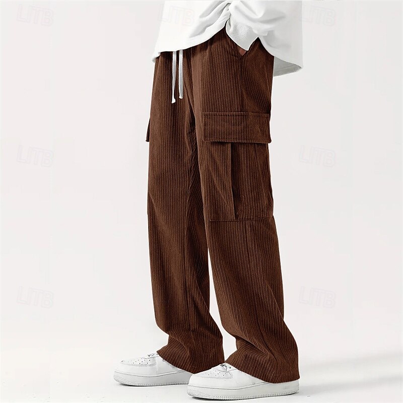 Men's Cargo Pants Corduroy Pants Trousers Straight Leg Sweatpants Elastic Waist Drawstring Multi Pocket Plain Wearable Outdoor Daily Camping & Hiking Fashion Classic Black Army Green 2025 - GBP £19.65 –P16