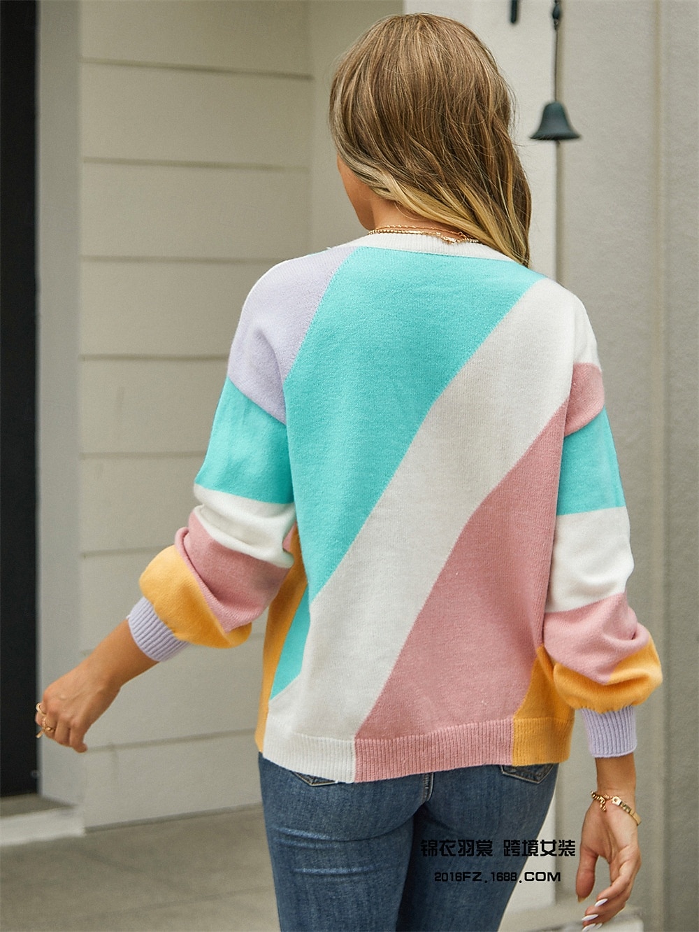 Pentru femei Pulover Casual Geometric Imprimeu Stil Nautic Tricotat Manșon Lung Topuri lungi Tricotat Casă Curcubeu Toamnă Iarnă 2025 - $62.99 -P3
