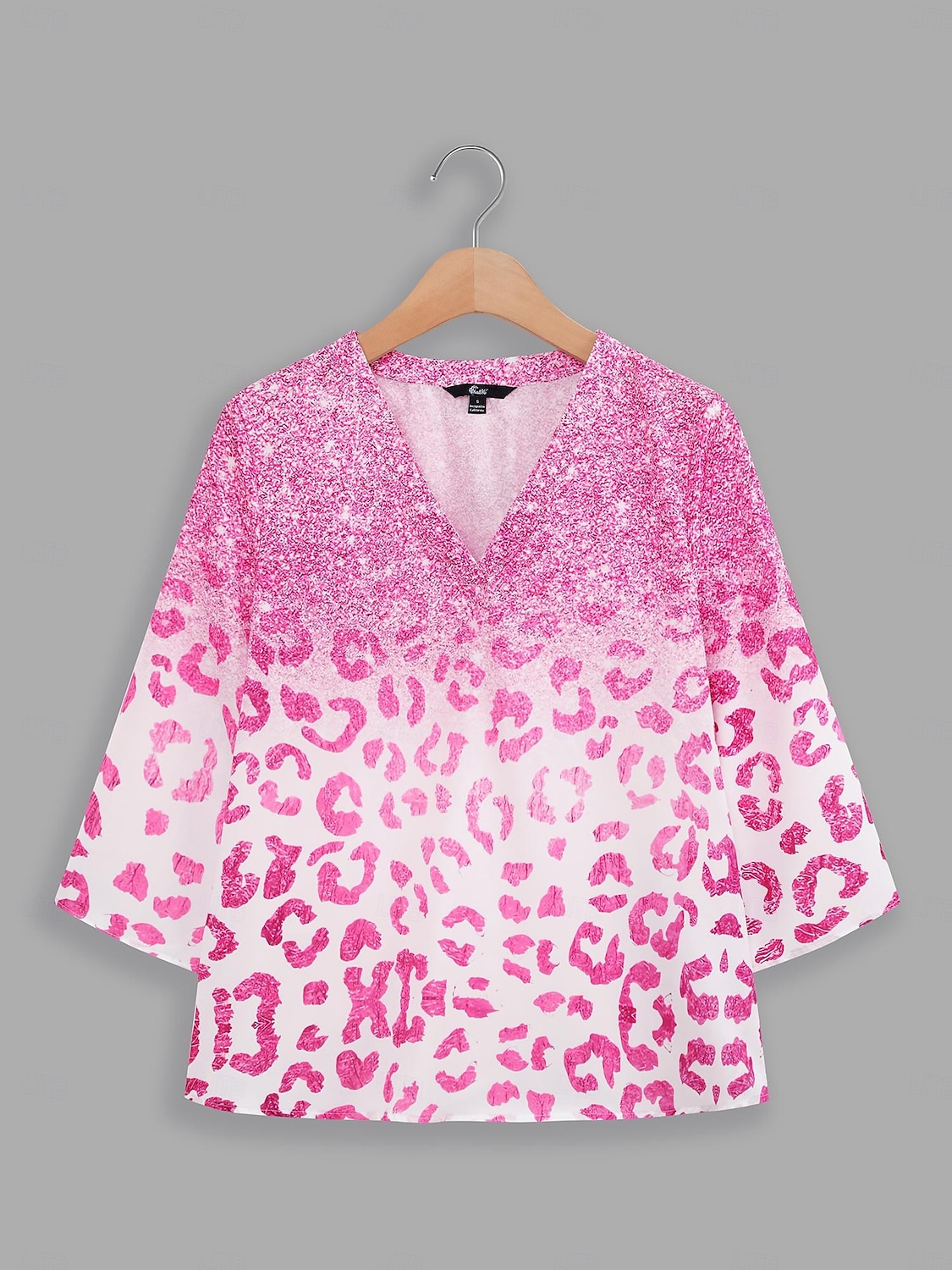 Chemise femme basique néon et lumineux imprimé manches 3/4 hauts réguliers col en V décontractés rose bleu violet vert de 2025 ? $25.99 –P1