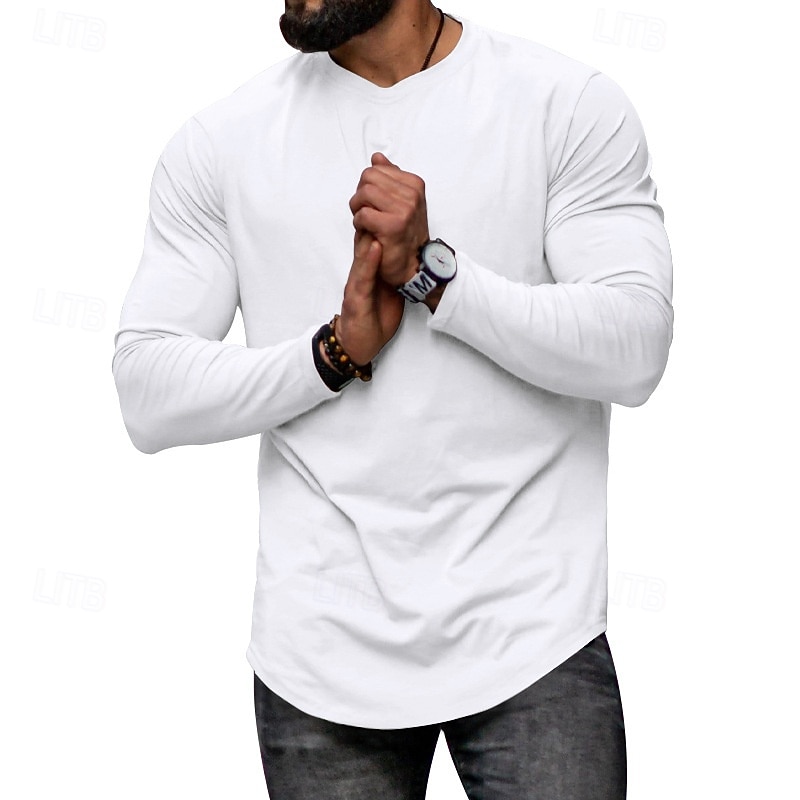 Homme T-shirt Chemise à Manches Longues manche longue Col ras du cou Printemps & Automne Uni Mode Designer Basique Classique Vacances Rue Sortir Noir Blanche bleu marine T-shirt haut de gamme pour de 2025 ? $17.99 –P9