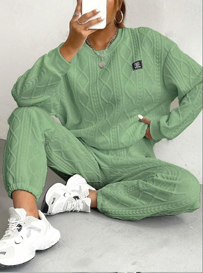 Damen Sport Modisch Bluse Hosen Hose Langarm Rundhalsausschnitt Feste Farbe Arbeit Casual Täglich Weiß Frühling Lockere Passform 2025 - $49.99 –P4