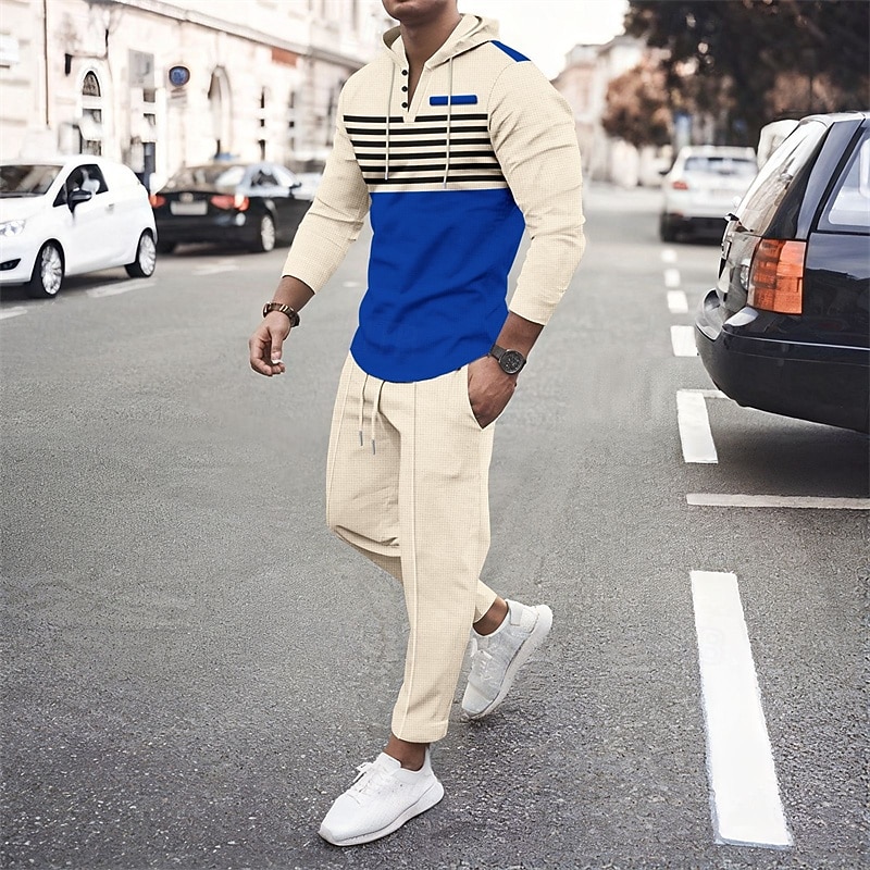 Męskie Bluza z Kapturem Dres Bluza Czarny Biały Królewski błękit Khaki Ciemnoszary Kaptur Pasek 2-częściowa Sport i turystyka Codzienny Święto Moda miejska Podstawowy Codzienny Wiosna i jesień Odzież 2026 - $41.99 –P1