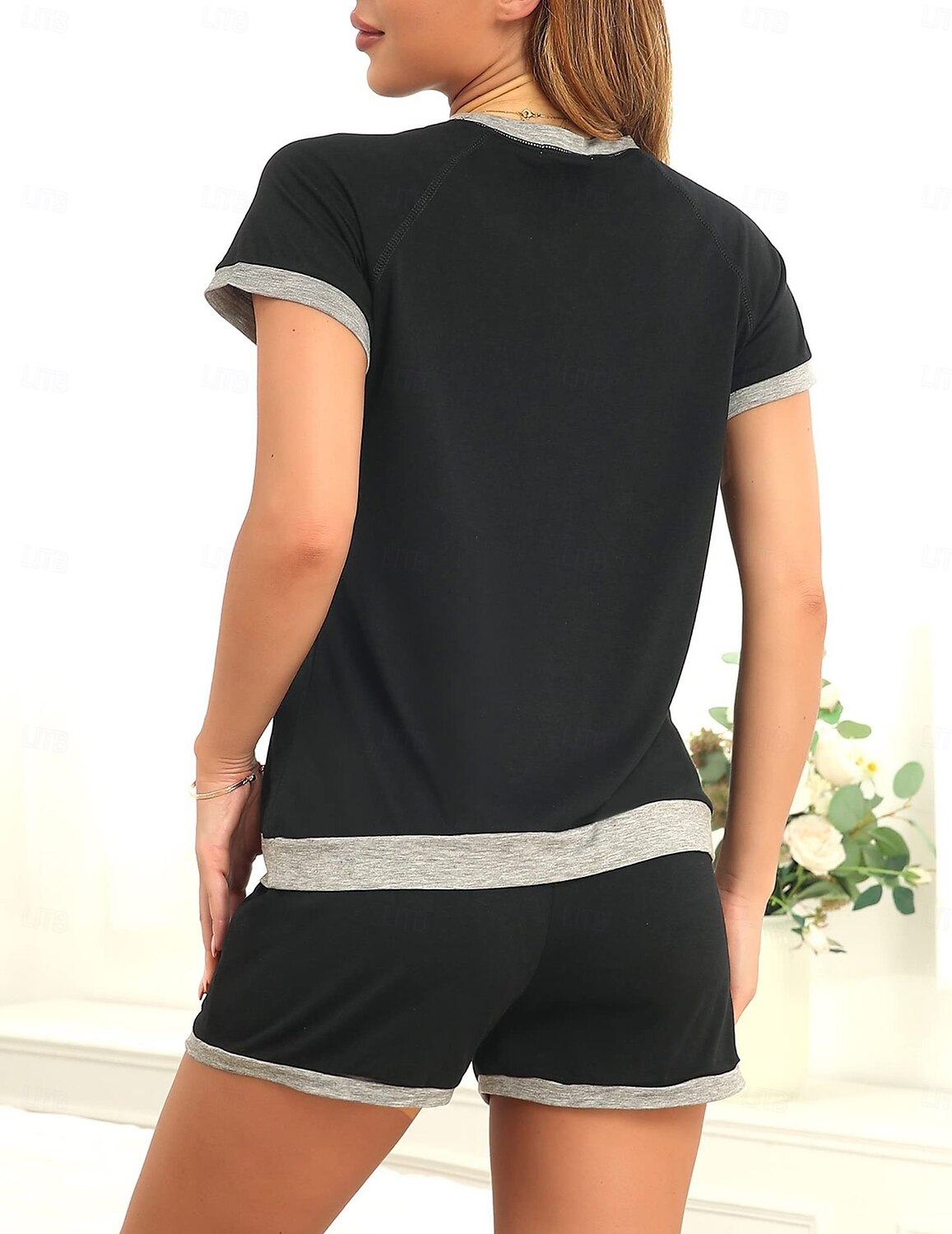 Damen Shorts-Sets Jogginghose Trainingshose Langarm Feste Farbe Schwarz Sommer Lockere Passform 2025 - $29.99 –P2