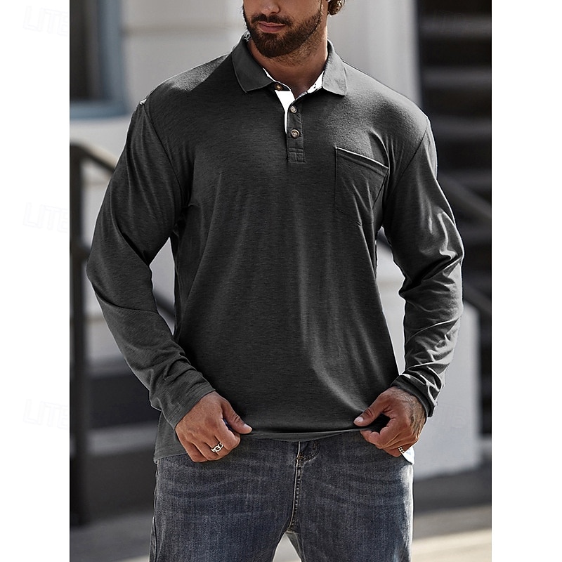 Herr POLO Shirt Golftröja Ledigt Sport Kavajslag Långärmad Mode Grundläggande Ensfärgat Knapp Vår & Höst Normal Ljusblå Militärgrön Mörkgrå Sjöblå Retroröd Aprikos POLO Shirt 2025 - $22.99 –P10