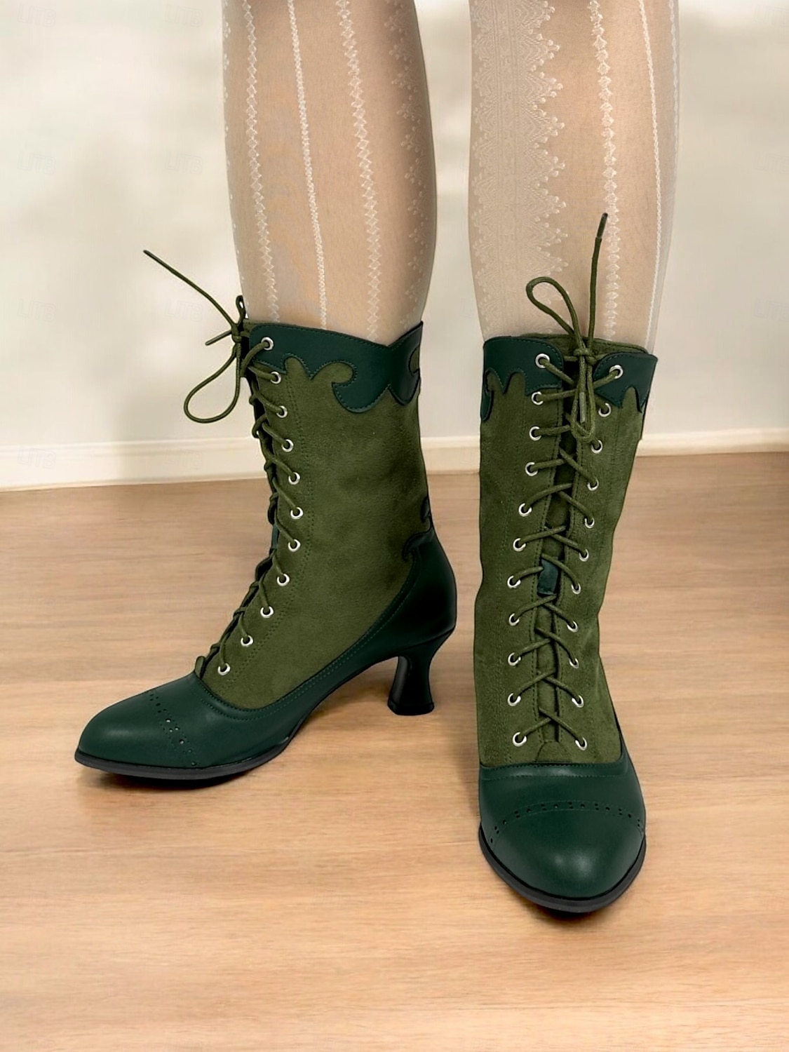 női viktoriánus vintage zöld fűzős csizma csipkés szegéllyel és brogue részletekkel - elegáns magas sarkú cipő cosplay, steampunk és retro ruhákhoz 2025 - $54.99 –P8