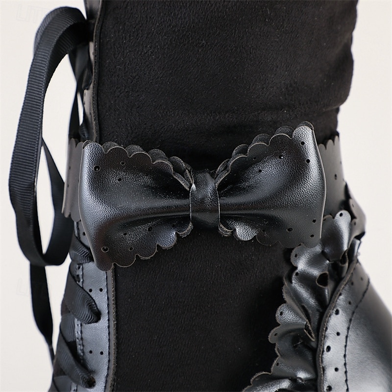 Women's Victorian Gothic Lace-Up Ankle Boots with Bow and Ruffle Trim – Gatsby-Inspired Elegant Boots for Cosplay, Costume Parties, and Vintage Fashion 2025 - $42.99 –P3