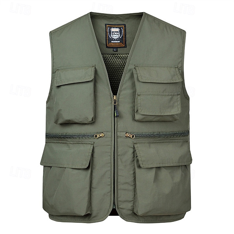 Herr Väst Gilet Fiskeväst Vandringsväst Dagligen Datum Semester Mode Ledigt Vår & sommar Ficka Nylon Andningsfunktion Bekväm Slät Dragkedja V-hals Normal Svart Rubinrött Marinblå Kungsblå Väst 2025 - $35.99 –P1