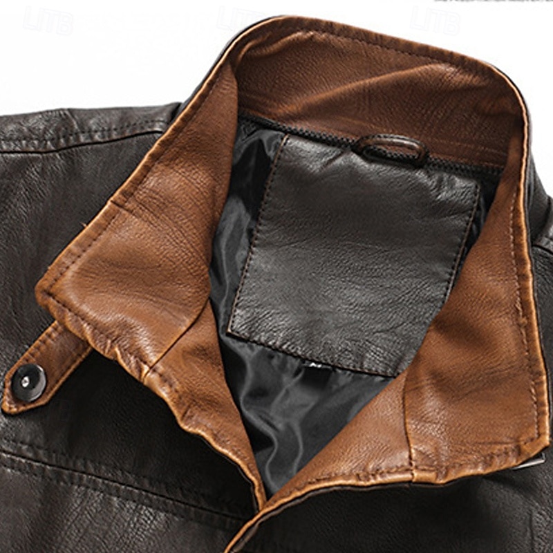 Homens Colete Gilet Casamento Festa / Eventos Diário Moda Negócio Outono & inverno Bolsos Tosão Pele PU Térmico / Quente Tecido Zíper Colarinho Chinês Normal Café Colete de 2025 por $63.99 –P5