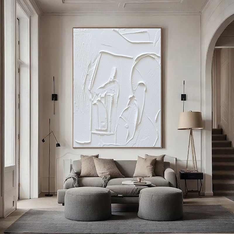 3D White oil painting Hand-Painted Thick Texture Oil Painting handpainted Beige White Painting On Canvas Abstract 3D white Textured oil painting Wall Art painting for Living Room bedroom decoration 2025 - $125.99 –P1