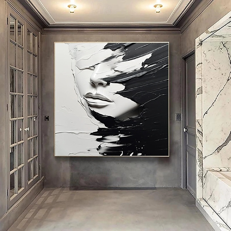 dipinto a olio astratto fatto a mano, dipinto a mano in bianco e nero, spatola, ragazza, dipinto a olio, figura in bianco e nero, pittura a olio, arte murale, grande dipinto in bianco e nero, pittura del 2025 a $131.99 –P3