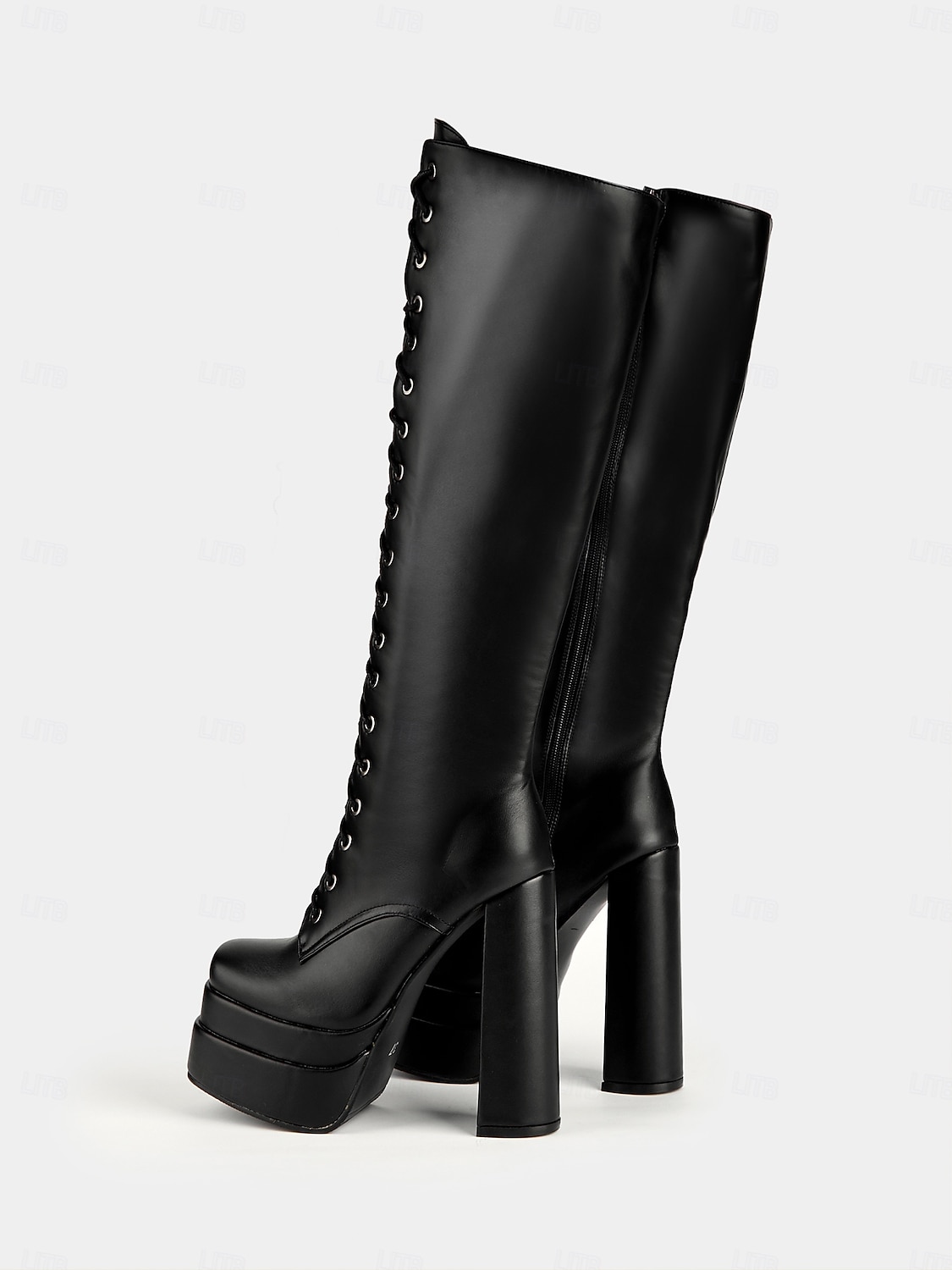 naisten mustat alustan polvikorkeat nauhasaappaat – goottilainen punk-tyyli, jossa on paksu kantapää, ihanteellinen halloweeniin ja cosplayan 2025 - $84.99 –P5