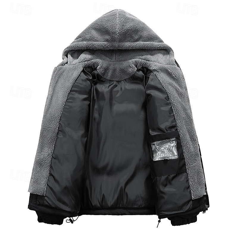 Herre Vinterjakke Pufferjakke Fleece-jakke Polstret 2 i 1 falske to stykker Polyester Hette Lomme utendørs Stevnemøte Fritid / hverdag Normal Mote Fritid Hold Varm Vindtett Vinter عادي Mørkegrå Svart 2025 - $66.99 –P4