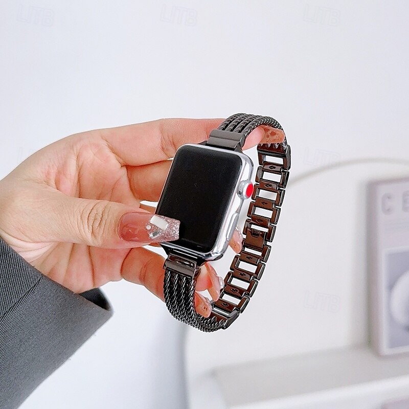 Solo Loop Συμβατό με Ζάντα ρολογιού Apple Watch 38mm 40mm 41mm 42mm 44mm 45mm 49mm Γυναικεία Μεταλλικό κούμπωμα Ρυθμιζόμενο κράμα Ανταλλακτικό λουράκι ρολογιού για iwatch Ultra 2 Series 9 8 7 SE 6 5 2025 - $20.99 –P11