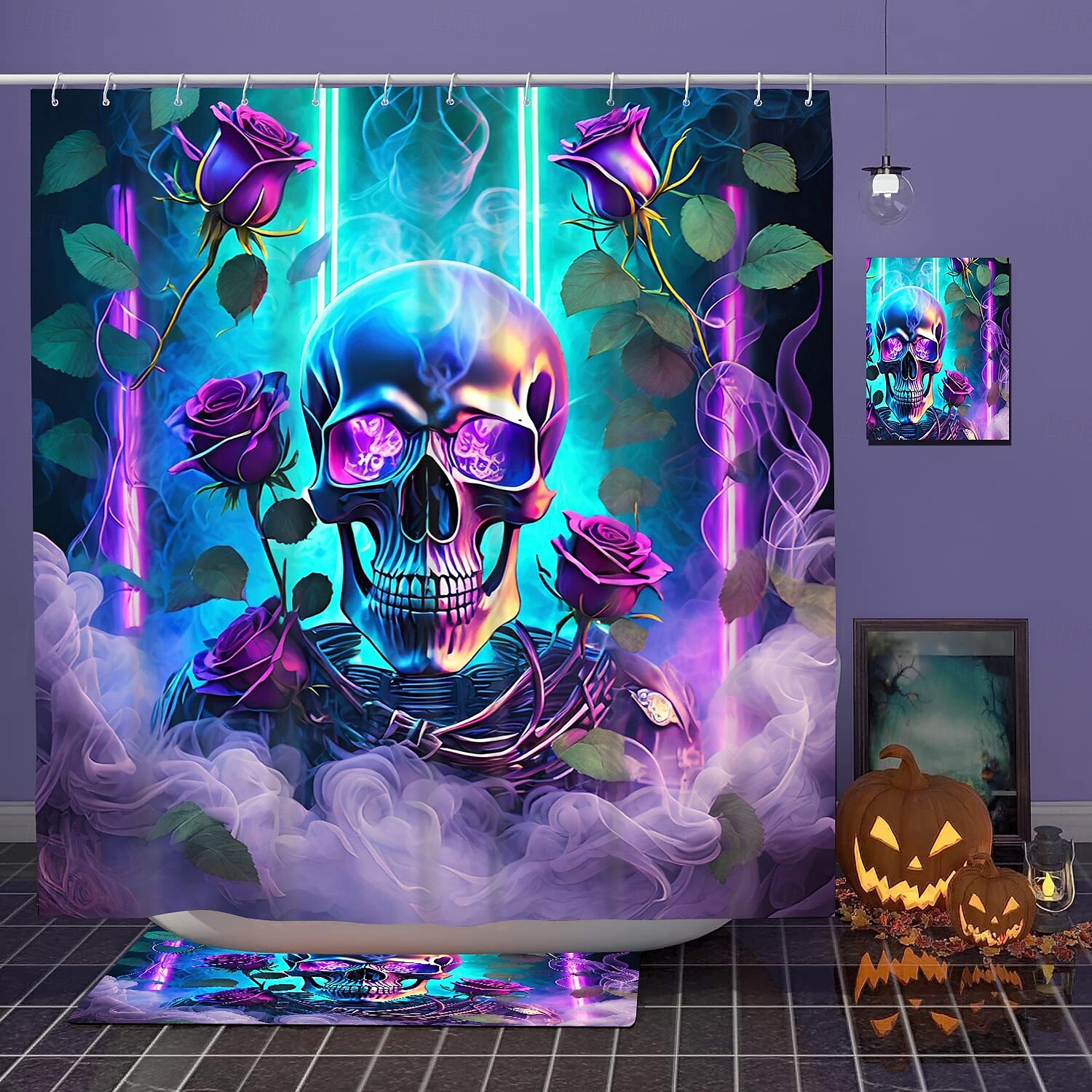 cortina de chuveiro de halloween com ganchos para banheiro cortina de chuveiro de caveira conjunto de decoração de banheiro poliéster à prova d'água pacote com 12 ganchos de plástico cabeças de de 2025 por $21.99 –P10