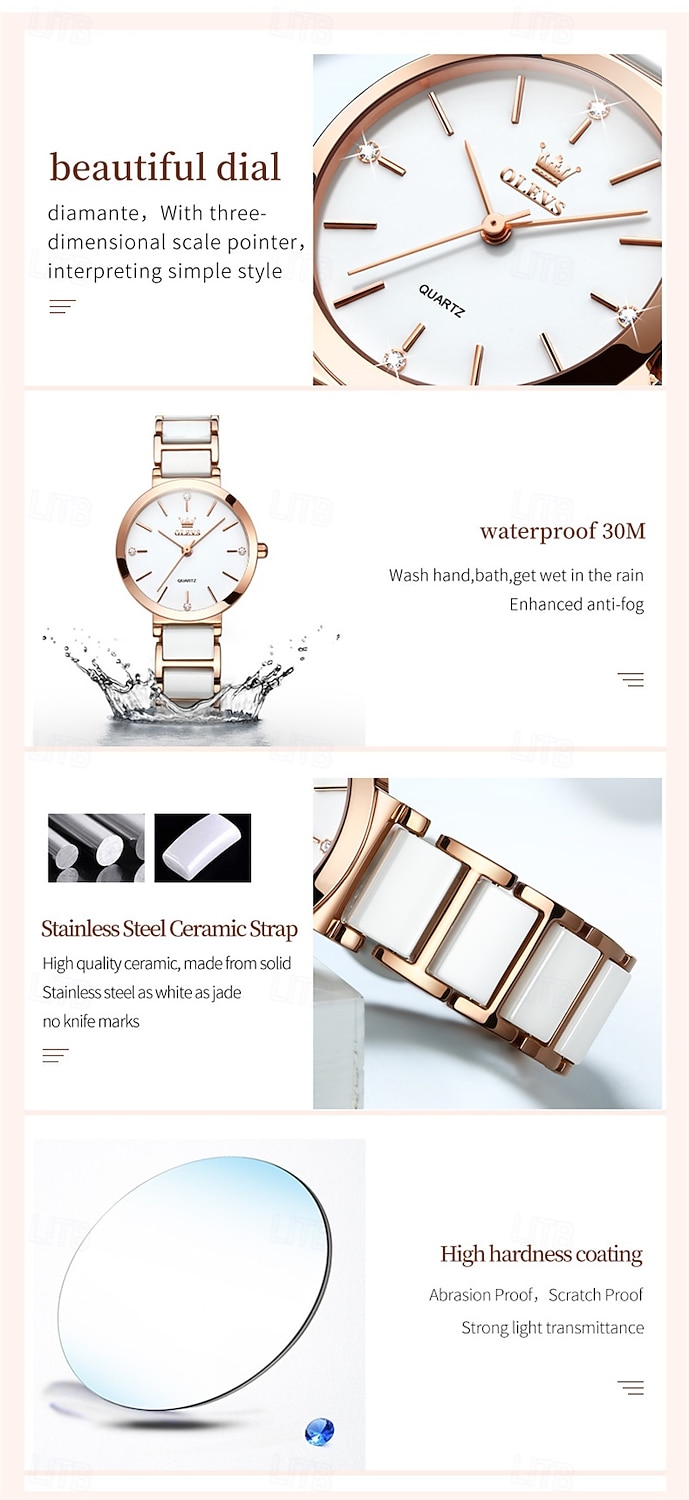 New Olevs Olevs Brand Fashion Trend Ceramic Strap Mother's Day Gift for Women'S Watches Simple Waterproof Life Travel Leisure Sports Diamonds Wristwatch 2026 - $34.99 –P1