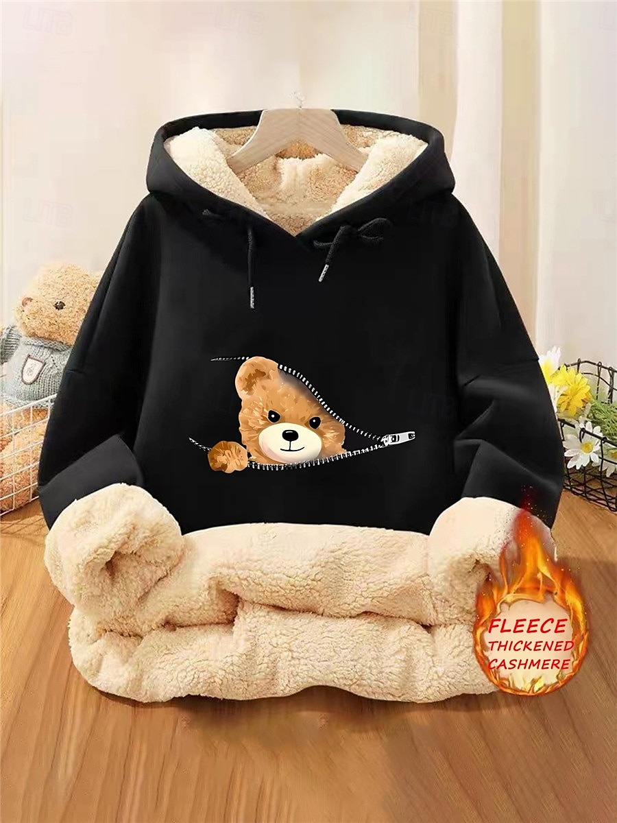dámská mikina s kapucí fleece zvíře ulice denní nošení potisk kapsy ležérní comfrt mikina s dlouhým rukávem mikroelastický podzim zima podzim & zimní comfrt prodyšná měkká tkanina 2025 - $36.99 –P7
