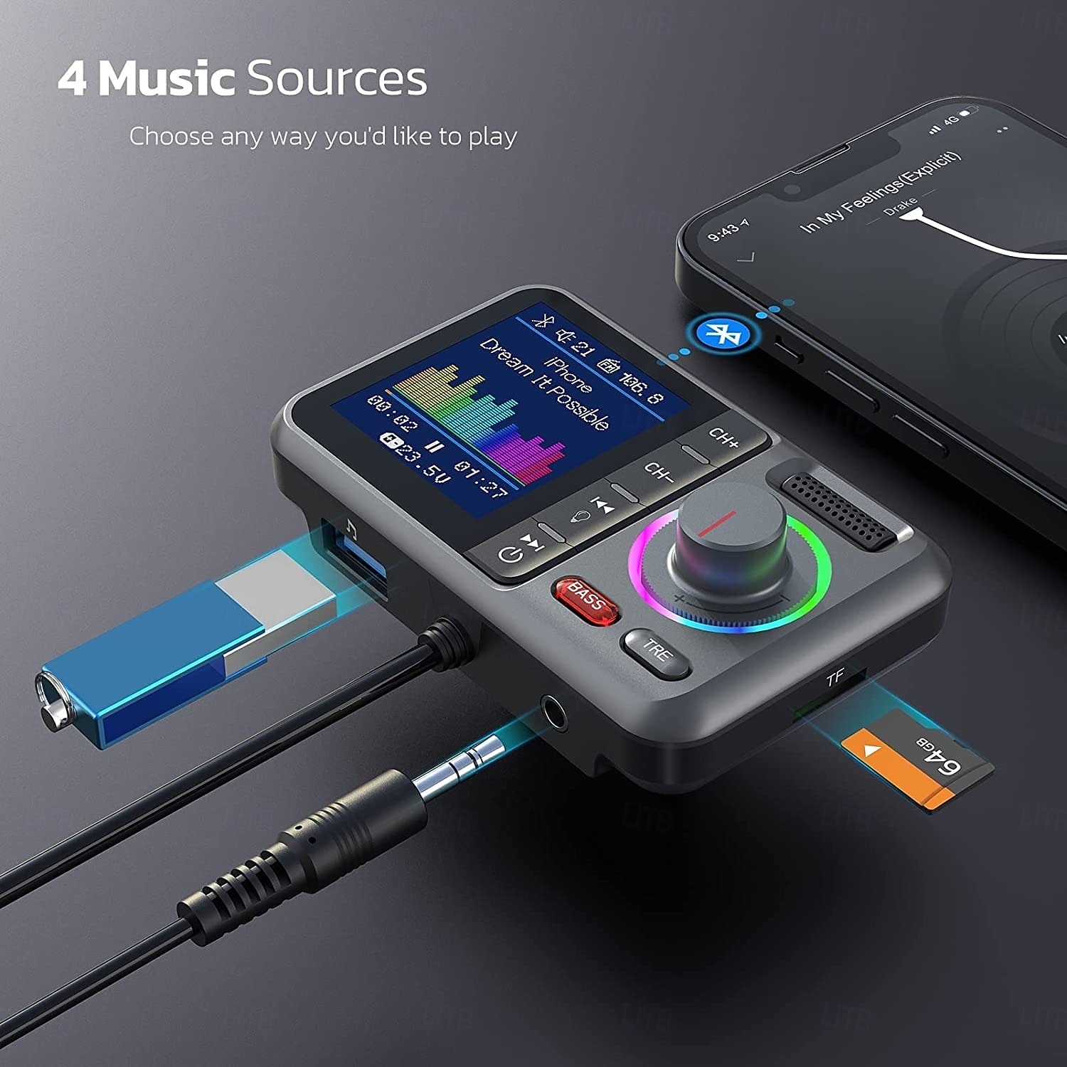 trasmettitore fm bluetooth per auto adattatore bluetooth per auto wireless con schermo a colori supporto qc3.0 ricarica rapida chiamata vivavoce lettore musicale mp3 bassi &scheda tf tre booster del 2025 a $35.99 –P6