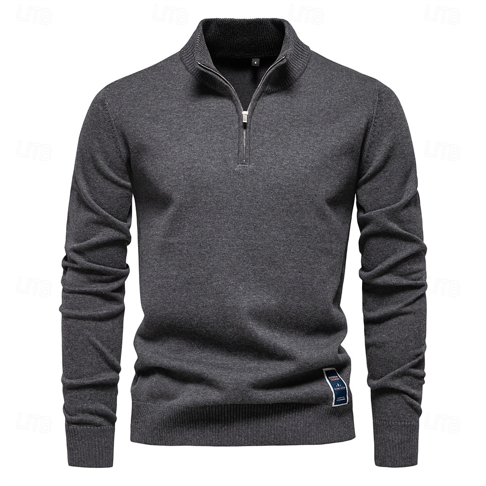 Mens Quarter Zip Cotton Pullover Sweaters Solid Color Casual Social Knit Mock Neck Polo Sweaters for Men 2025 - $37.99 –P10