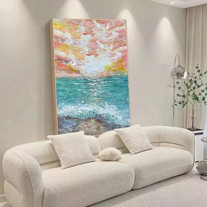 Ölgemälde handgemalte abstrakte Meereslandschaftsgemälde auf Leinwand, handgefertigt, reich strukturiertes Meeresgemälde, moderne Wandkunst, handgemaltes Kunstwerk, Landschaftsgemälde für Wohnzimmer, 2025 - $125.99 –P3