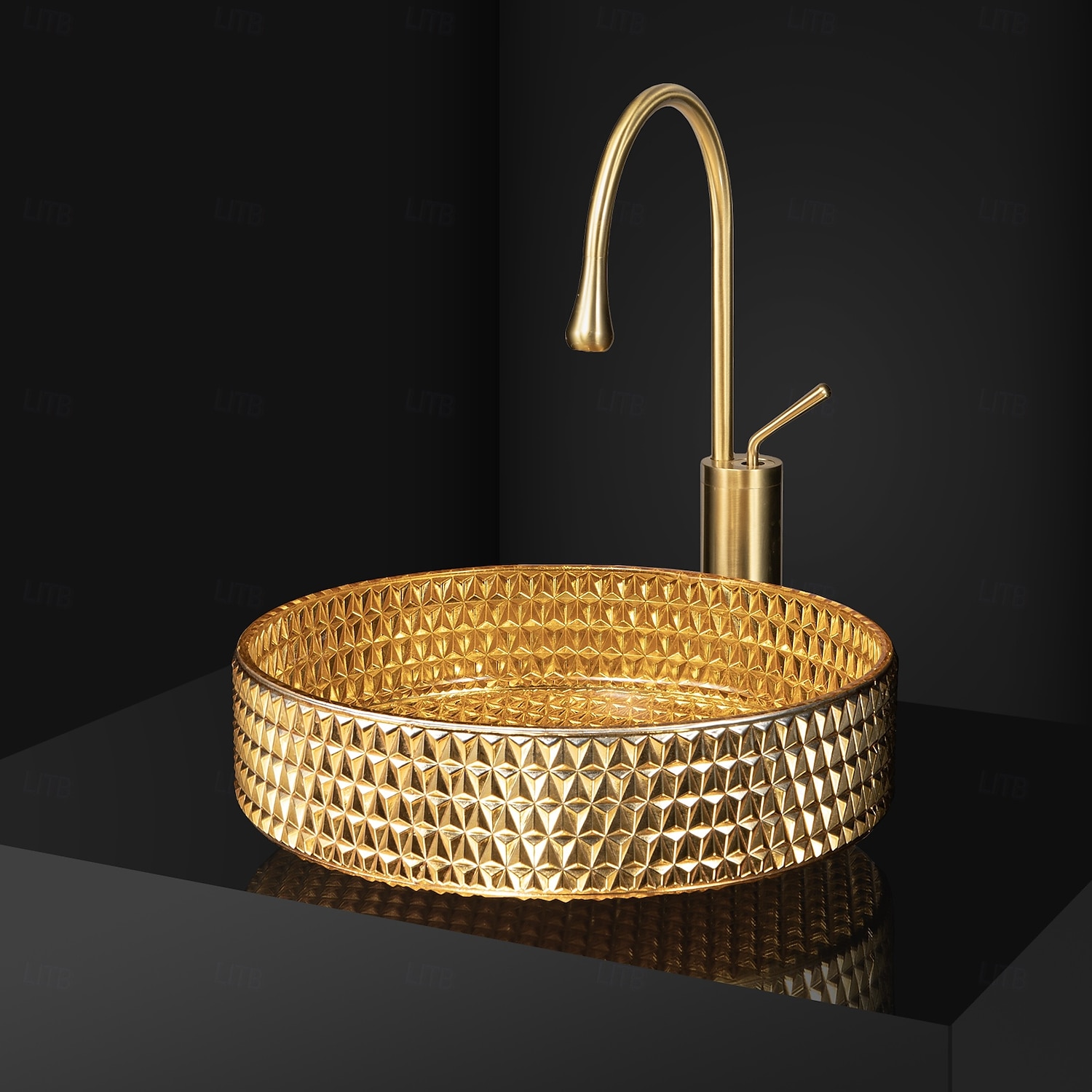 Combinación de lavabo de baño redondo, lavabo de baño de vidrio enchapado contemporáneo y grifo de cascada con acabado cromado 2025 - $647.99 –P4