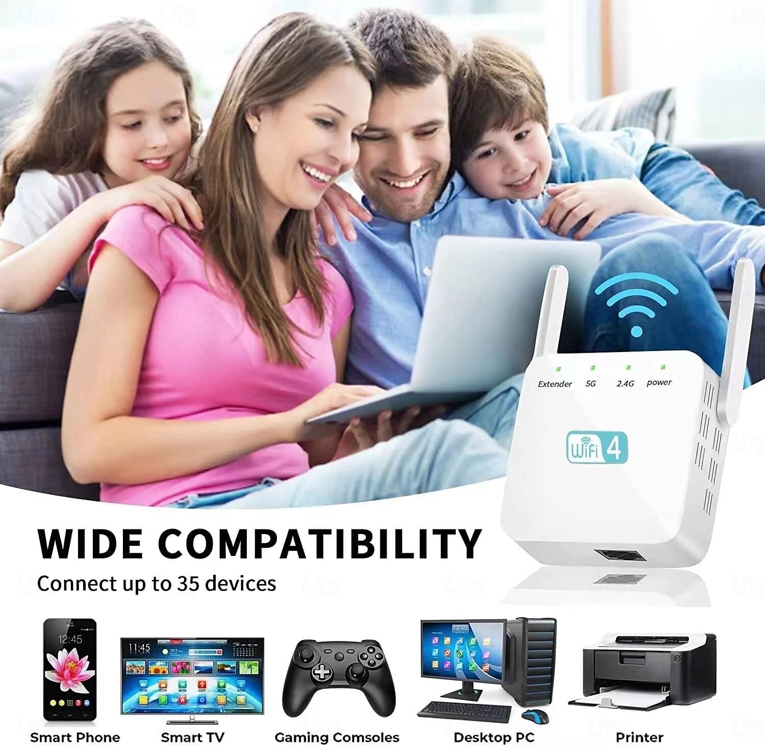 booster wifi booster wifi extension de portée wifi 300mbps répéteur de signal sans fil booster 2,4 et 5ghz double bande 4 antennes couverture complète à 360° de 2025 ? $38.99 –P6