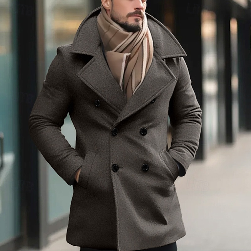 Herren Wintermantel Peacoat Trenchcoat Outdoor Freizeitskleidung Herbst Winter Polyester warm Oberbekleidung Bekleidung Modisch Strassenmode Glatt Tasche Kargen Doppelreihiger Verschluss 2025 - $48.99 –P3