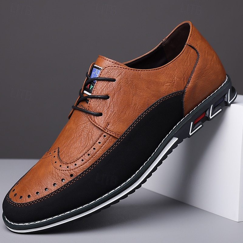 sapatos oxford masculinos de couro sintético bicolor – design com cadarço e detalhes brogue, elegantes e confortáveis para ocasiões casuais e formais de 2025 por $54.99 –P1